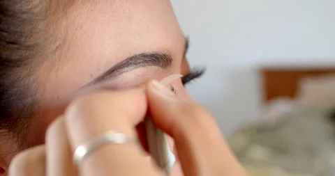 Close up Double eyelid augmentation with double eyelid tape. Stock Footage 222741031