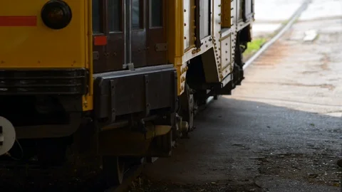 Close up of double tram crossing Stock Footage 111329470