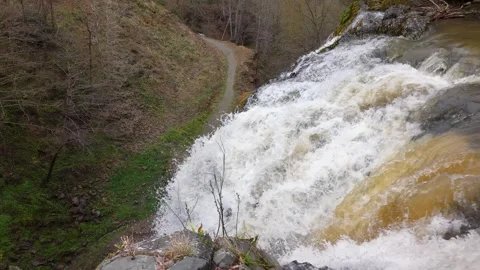 Close Downward View Over the Edge of Ohtamis Waterfall Stock Footage 348026729