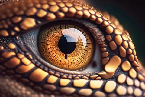 A close up of a dragon eye with a black background and a yellow eyeball rea.. Stock Illustration