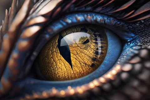 A close up of a dragon eye with a dragon's eyeball in the center realistic .. Stock Illustration