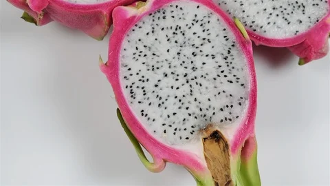 Close up of Dragon Fruit (Pitaya) cut in half. Stock Footage 102633218