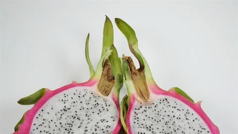 Close up of Dragon Fruit (Pitaya) cut in half. Stock Footage 102633673