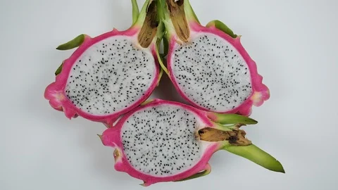 Close up of Dragon Fruit (Pitaya) cut in half. Stock Footage 102634335
