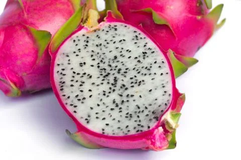 Close-up dragon fruit on white background, Dragon fruit isolated Stock Photos