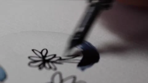 Close up of Drawing Flower Petals with Drip Pen (Ink and Water) Stock Footage 62766575