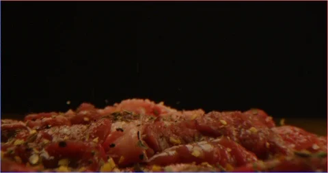 Close up of dressing beef with spices and oil, marinate meat Stock Footage 126292079