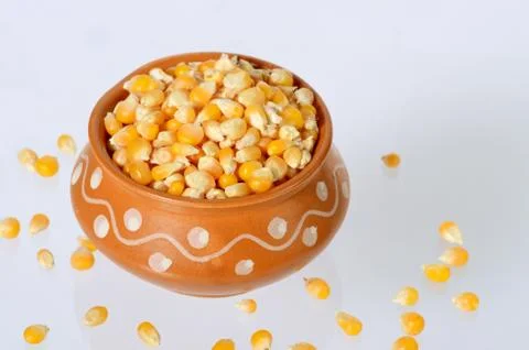 Close-up of Dried corn in clay pot Stock Photos