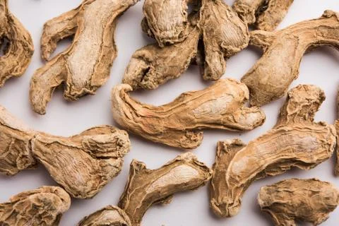 Close up of Dried ginger or Sonth isolated on white background Foto stock