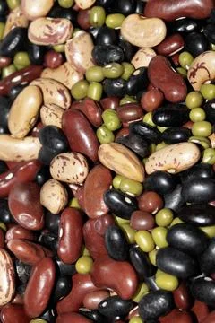 A Close Up of Dried Mixed Beans and Pulses on a White Background Stock Photos