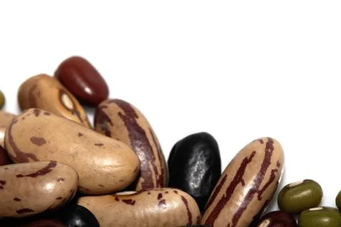 A Close Up of Dried Mixed Beans and Pulses on a White Background Stock Photos
