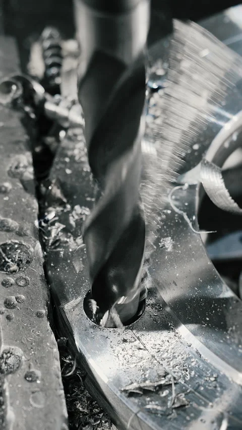 Close-up of a drill bit making a hole in a metal workpiece. Stock Footage 306662110