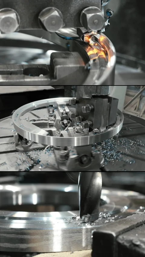 Close-up of a drill bit making a hole in a metal workpiece. Stock Footage 314341274