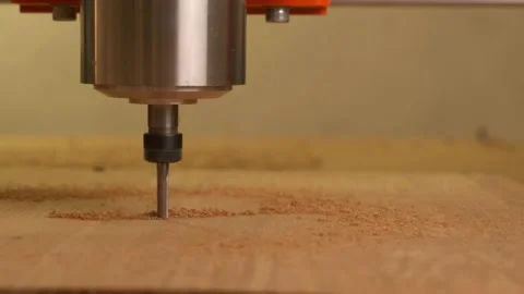 Close - up of drill. The wood cnc machine drills the part in following the route Stock Footage 143378288