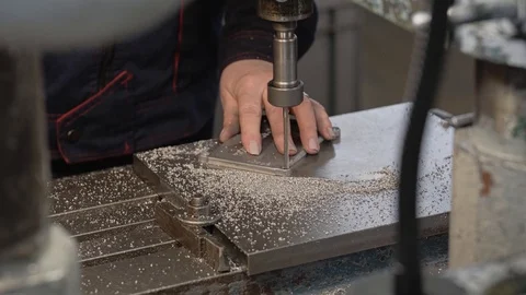Close-up of the drilling machine. Close-up of drill parts and chips Stock Footage 108950766