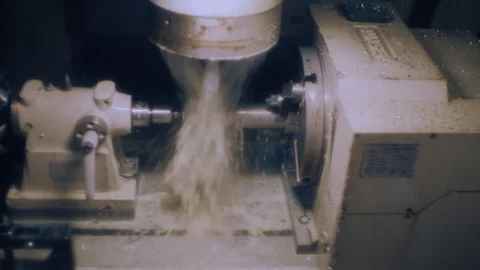 Close Up of Drilling Operation on a CNC Machine Stock Footage 104770112