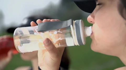 Close Up Drinking Bottled Water After Sport Stock Footage 36988251