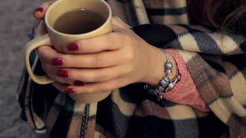 Close up of drinking a hot drink Stock Footage 69765584