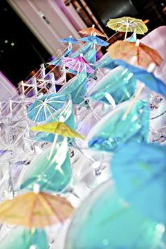 Close up of drinks and glasses 스톡 사진