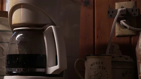 Close up drip coffee in log cabin Stock-Footage 147160363