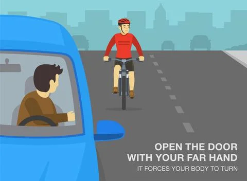 Close-up of a driver opening car front door. Open the door with your far hand. Stock Illustration