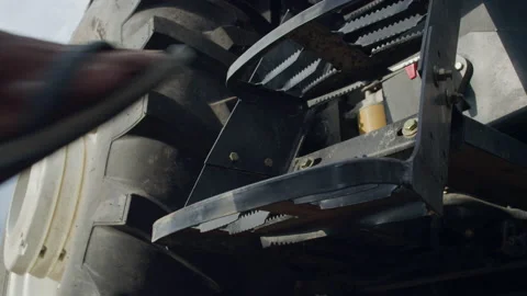 Close up of driver pedaling on tractor Stock Footage 134315803