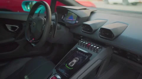 Close-up of the driver's seat in a Lamborghini Stock Footage 244732416