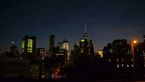 CLOSE UP: Driving on busy road overlooking famous Manhattan downtown buildings Stock Footage 72327104