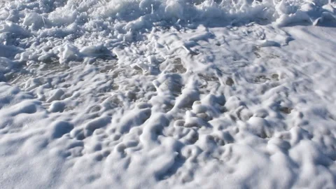 Close up drone aerial view on ocean waves, sea foam and turbulent water Stock Footage 226458974