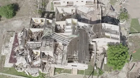 Close up drone of a damaged roof Stock Footage 340824459