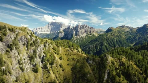 Close Drone Flight over Foreground Layer with Cima Sasso Bianco, Dolomites Video stock 316640021