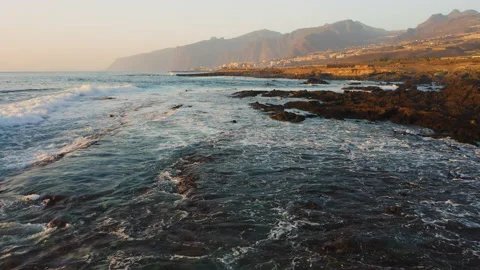 Close-up drone flight over ocean water surface. Sea waves foam. Scenery with Los Video stock 230495001