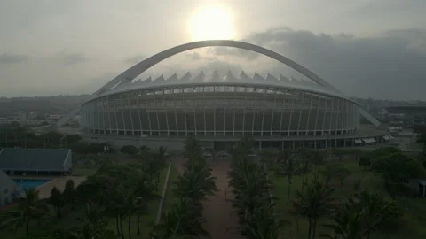 Close up drone moving towards Moses Mabhida Stadium Video stock 239452539