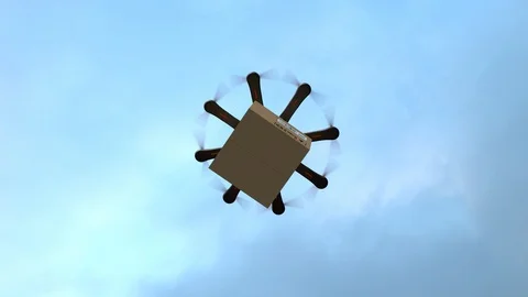 Close Up: Drone Rising Into Sky And Shipping Package 4K (Alpha Channel) 스톡 동영상 110983066
