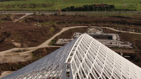 Close-up drone shooting back to the Vela Designed by Calatrava City of Rome Stock Footage 147680472