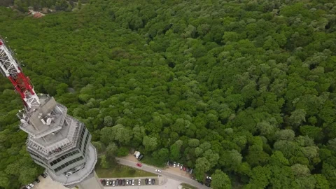 Close up drone shot of Avala tower in Belgrade from bottom to top. Video stock 153755034