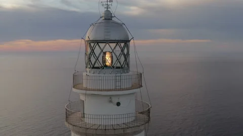 Close up drone shot of Cap de Formetor lighthouse at sunset Video stock 167834254
