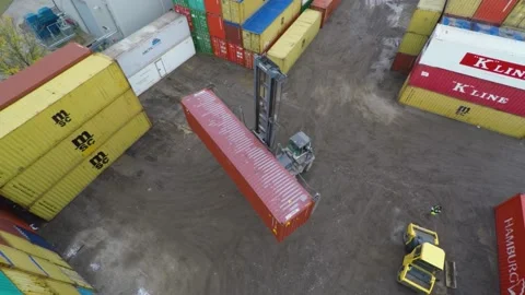 Close drone shot of container yard, Daytime, 4K/25F Stock Footage 172070054