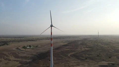 Close-up Drone shot of Windmill, Jaisalmer (Front Angle) Stock Footage 270097095