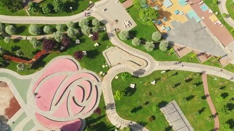 Close up drone view to beautiful Rike park playgrounds in Tbilisi. Georgia tr Stock-Footage 146367999