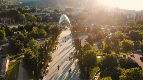 Close up drone view to beautiful Rike park playgrounds in Tbilisi. Georgia tr Stock-Footage 199494827