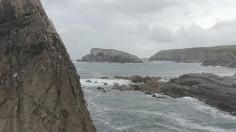 Close up drone view of Cliffs and Ocean in Spain 4K Stock Footage 137707167