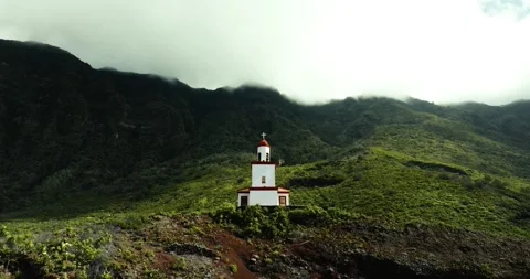 Close Drone View of Iglesia de la Candelaria with Mountain Massif, El Hierro Video stock 316670711