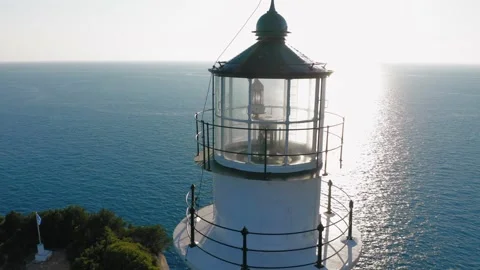 Close up drone view of lighthouse top against sunlight. Stock Footage 160627665