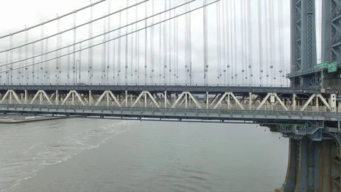 Close up drone view of Manhattan bridge Stock Footage 76916889