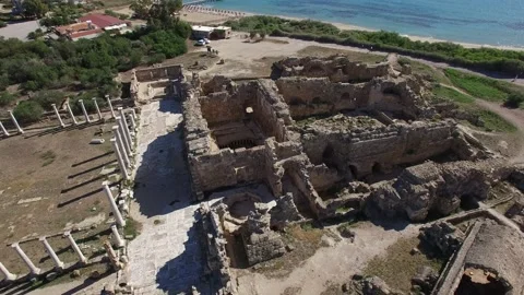 Close drone view on the ruins of ancient Salamis. Cyprus. DJI-0237-06 스톡 동영상 137146562