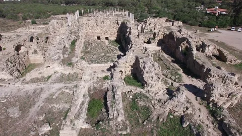 Close drone view on the ruins of ancient Salamis. Cyprus. DJI-0237-07 Stock Footage 137146712