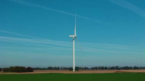 Close up drone view of spinning windmill propeller at dusk Stock Footage 337222236