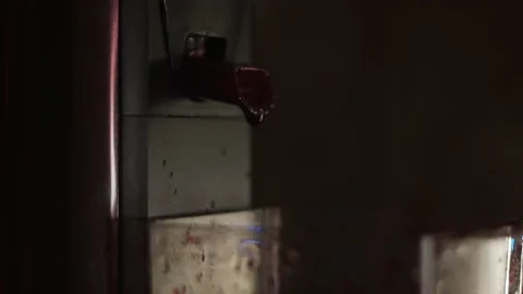 Close-up. Drops of fresh beetroot juice dripping from Centrifugal juicer Stock Footage 164380647