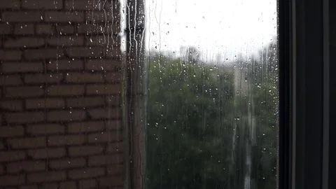 Close up drops of rain on window pane Stock-Footage 79592636